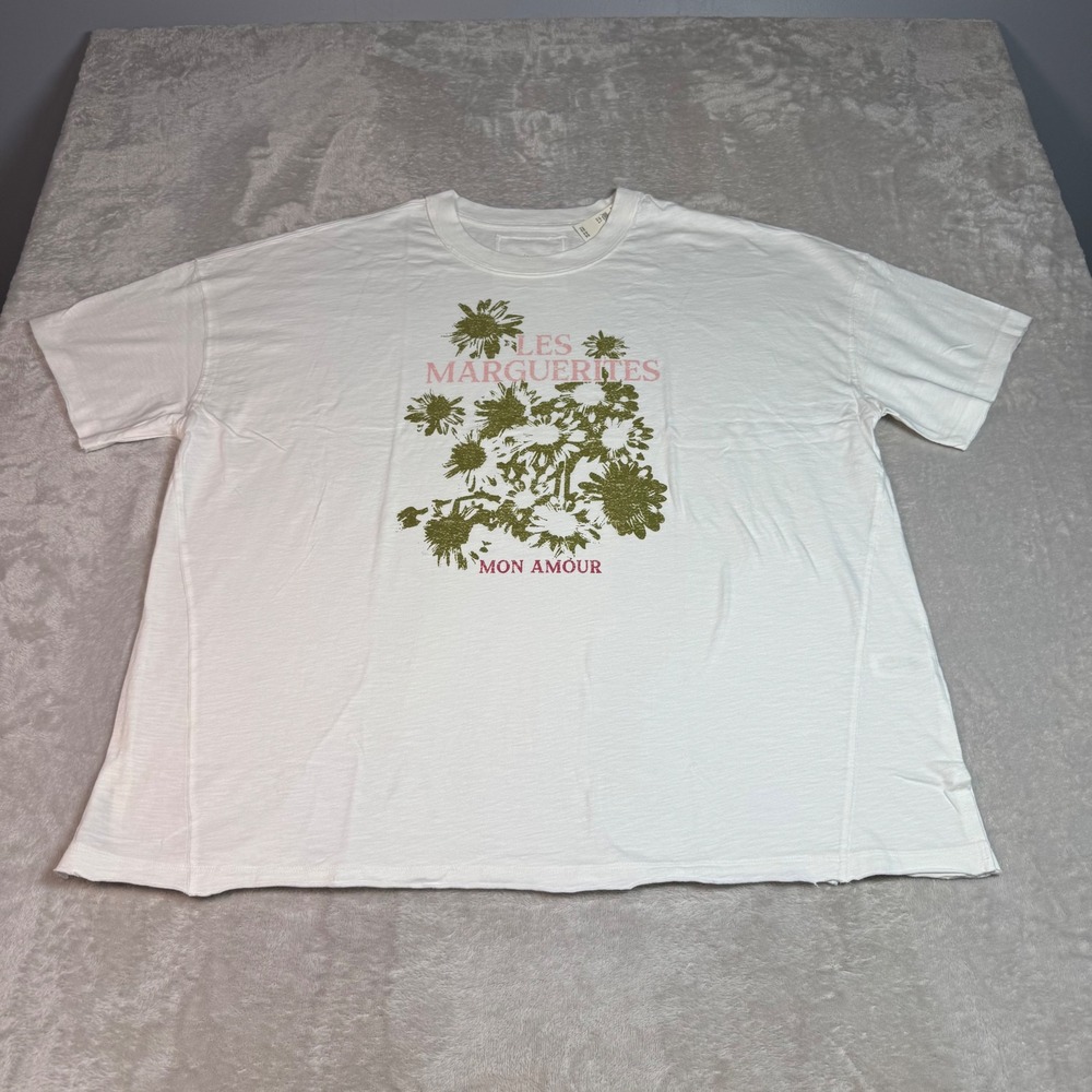 NWT Aerie Women Les Marguerites Mon Amour Oversized Graphic T-Shirt White Large